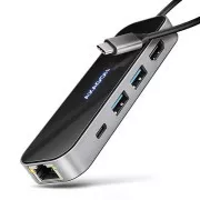 AXAGON HMC-6GLN, USB 5Gbps hub, 2x USB-A, USB-C, HDMI 4k/60Hz, RJ-45 GLAN, PD 100W, USB-C kabel 20cm