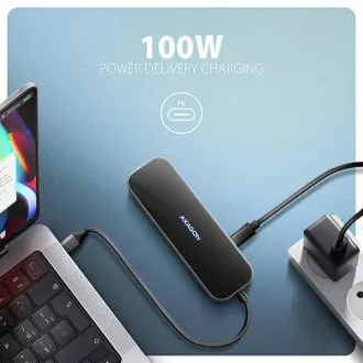 AXAGON HMC-6GLN, USB 5Gbps hub, 2x USB-A, USB-C, HDMI 4k/60Hz, RJ-45 GLAN, PD 100W, USB-C kabel 20cm