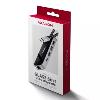 AXAGON HMC-6GLN, USB 5Gbps hub, 2x USB-A, USB-C, HDMI 4k/60Hz, RJ-45 GLAN, PD 100W, USB-C kabel 20cm
