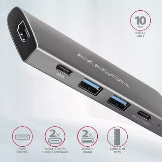AXAGON HMC-5G21, USB 10Gb/s hub, portovi 2x USB-A, 2x USB-C, HDMI 4k/30, PD 60W, USB-C kabel 13 cm