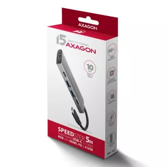 AXAGON HMC-5G21, USB 10Gb/s hub, portovi 2x USB-A, 2x USB-C, HDMI 4k/30, PD 60W, USB-C kabel 13 cm
