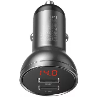 Baseus dual USB adapter za automobil sa zaslonom 4, 8A 24W, siva