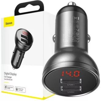 Baseus dual USB adapter za automobil sa zaslonom 4, 8A 24W, siva