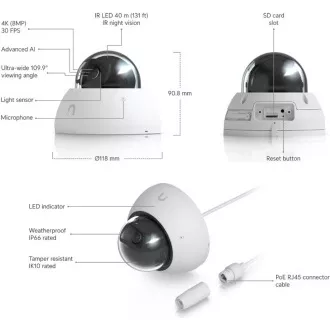 UBNT UVC-AI-Dome-W - AI Dome PoE kamera, 8MP, bijela