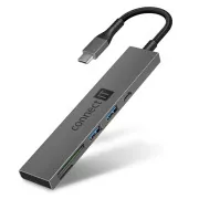 CONNECT IT USB-C hub, 2x USB-A, 1x USB-C, 1x SD kartica, 1x MicroSD kartica, siva
