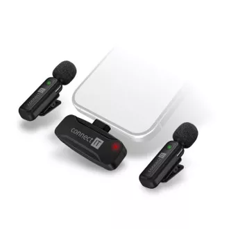 CONNECT IT ClipMic mikrofon, 2x bežični lavalier mikrofon s prijemnikom, USB-C priključak, crni