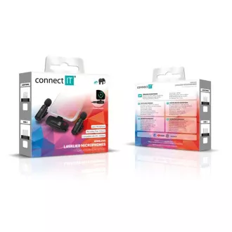 CONNECT IT ClipMic mikrofon, 2x bežični lavalier mikrofon s prijemnikom, USB-C priključak, crni