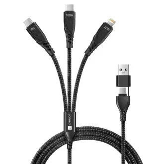 CONNECT IT Wirez 6u1 kabel za punjenje, USB-C/USB, Lightning + 2x USB-C, 1,25 m, crni