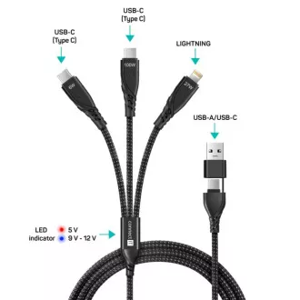 CONNECT IT Wirez 6u1 kabel za punjenje, USB-C/USB, Lightning + 2x USB-C, 1,25 m, crni