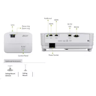 ACER projektor X1526, DLP 3D, 1080p (1920x1080) FHD, 4000 ANSI, 13.000:1, HDMI, zvučnik 1x3W, 2.4Kg, LumiSense, ColorBoost