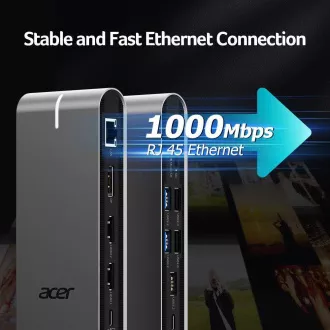 ACER 15u1 USB Type-C Univerzalna mini-priključna stanica: Sučelje glavnog računala: USB-C, 2x USB-A 2.0, 1x USB-A 3.2 Gen2, 1x USB-A 3.2 Gen1, 1