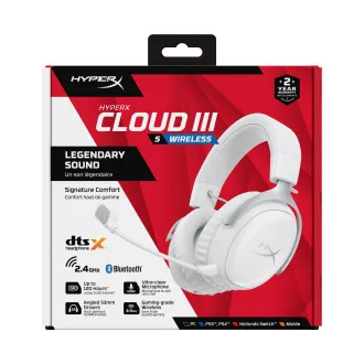 Bežične slušalice HyperX Cloud III S u bijeloj boji, bijele