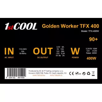 1stCOOL Napajanje Golden Worker TFX 400 88+, 400W, TFX, crno