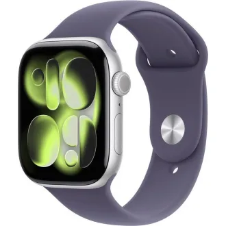 Apple Watch Series 11 GPS 46 mm srebrno aluminijsko kućište s ljubičastim sportskim remenom od magle - S/M Apple Watch Series 11 GPS 46 mm srebrno aluminijsko kućište s ljubičastim sportskim remenom od magle - S/M