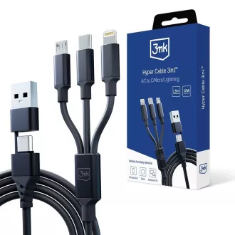 3mk kabel za punjenje - Hyper Cable 3in1 A/C to C/Micro/Lightning 1.5m, crni