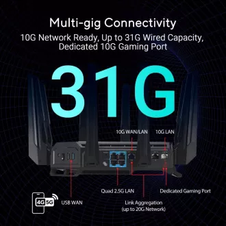 ASUS Gaming Router ROG Rapture GT-BE19000, 3-pojasni WiFi7 Router, 2x WAN, 4x LAN, AiMesh ASUS Gaming Router ROG Rapture GT-BE19000, 3-pojasni WiFi7 Router, 2x WAN, 4x LAN, AiMesh