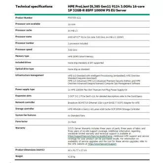 HPE PL DL385g11 AMD Epyc 9124 (3.0G/16C) 1x32G (P50310) MR408i-o/4G 8SFF 1x1000W 4x1Gocp P59705 OBNOVA