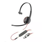 Poly Blackwire 3215 slušalice, 3,5 mm jack + USB-C/A adapter, mono (bulk)
