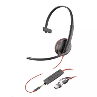 Poly Blackwire 3215 slušalice, 3,5 mm jack + USB-C/A adapter, mono (bulk)