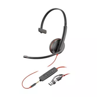 Poly Blackwire 3215 slušalice, 3,5 mm jack + USB-C/A adapter, mono