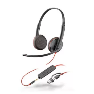 Poly Blackwire 3225 slušalice, 3,5 mm utičnica + USB-C/A adapter, stereo