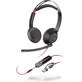 Poly Blackwire 5220 slušalice, 3,5 mm utičnica + USB-C/A adapter, stereo