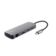 TRUST DALYX USB-C priključna stanica, 8 u 1, HDMI, RJ45, 2xUSB-C, 2xUSB-A, microSD/SD kartica, siva