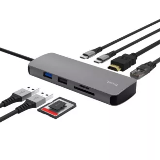 TRUST DALYX USB-C priključna stanica, 8 u 1, HDMI, RJ45, 2xUSB-C, 2xUSB-A, microSD/SD kartica, siva TRUST DALYX USB-C priključna stanica, 8 u 1, HDMI, RJ45, 2xUSB-C, 2xUSB-A, microSD/SD kartica, siva