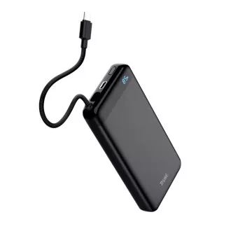 TRUST Powerbank Fiera, 20000 mAh, s kabelom, 2x USB-C, crna