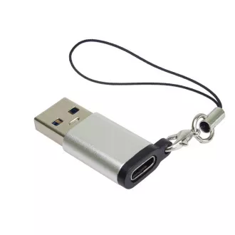 PremiumCord adapter USB3.0 A muški - USB-C ženski, srebrni s petljom za vješanje