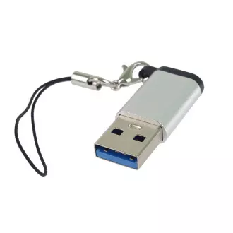 PremiumCord adapter USB3.0 A muški - USB-C ženski, srebrni s petljom za vješanje