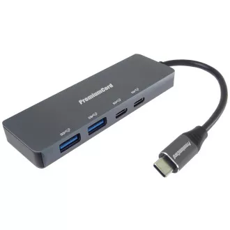 PREMIUMCORD Hub USB-C na 2x USB 3.2 Type-C +2x USB 3.2, 5G SuperSpeed, aluminij PREMIUMCORD Hub USB-C na 2x USB 3.2 Type-C +2x USB 3.2, 5G SuperSpeed, aluminij