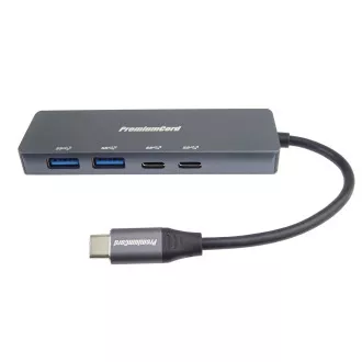PREMIUMCORD Hub USB-C na 2x USB 3.2 Type-C +2x USB 3.2, 5G SuperSpeed, aluminij PREMIUMCORD Hub USB-C na 2x USB 3.2 Type-C +2x USB 3.2, 5G SuperSpeed, aluminij