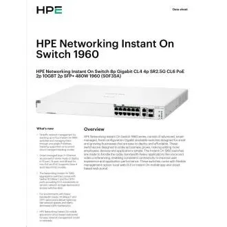HPE Networking Instant On Switch 8p Gigabit CL4 4p SR2.5G CL6 PoE 2p 10GBT 2p SFP+ 480W 1960 HPE Networking Instant On Switch 8p Gigabit CL4 4p SR2.5G CL6 PoE 2p 10GBT 2p SFP+ 480W 1960