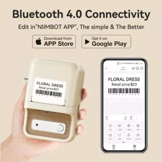 Niimbot Pisač naljepnica B21S Smart, bijeli + rola naljepnica 210 kom Niimbot Pisač naljepnica B21S Smart, bijeli + rola naljepnica 210 kom