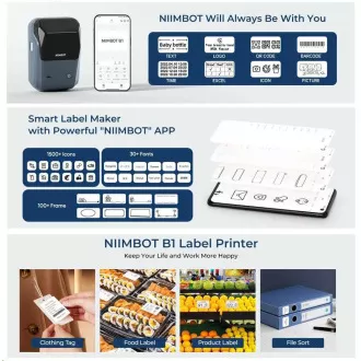 Niimbot Pisač naljepnica B1 Smart, lake blue + rola naljepnica 210 kom