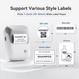 Niimbot Pisač naljepnica B1 Smart, sivi + rola naljepnica 210 kom