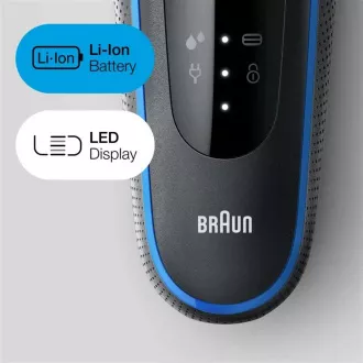 Braun Series 5 51-B1000s električni aparat za brijanje, za bradu i lice, baterija, ploča, crna/plava Braun Series 5 51-B1000s električni aparat za brijanje, za bradu i lice, baterija, ploča, crna/plava