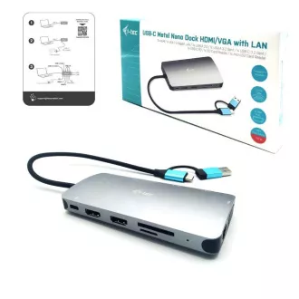 i-tec USB 3.0 USB-C/Thunderbolt 3x Display Metal Nano Dock s LAN-om, PD 100 W