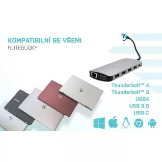 i-tec USB 3.0 USB-C/Thunderbolt 3x Display Metal Nano Dock s LAN-om, PD 100 W