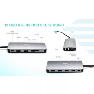 i-tec USB 3.0 USB-C/Thunderbolt 3x Display Metal Nano Dock s LAN-om, PD 100 W