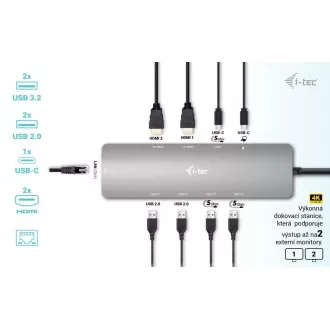 i-tec USB-C Metal Nano 2x HDMI priključna stanica, PD 100W