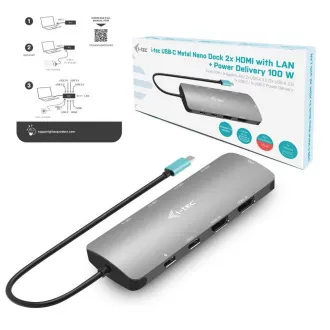 i-tec USB-C Metal Nano 2x HDMI priključna stanica, PD 100W