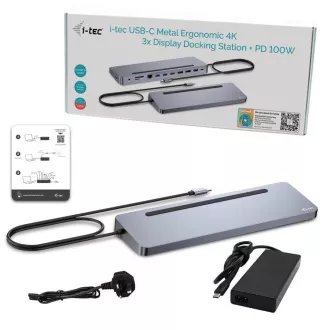 i-tec USB-C metalna ergonomska 4K 3x priključna stanica za zaslon, PD 100 W + i-tec univerzalni punjač 100 W (komplet) i-tec USB-C metalna ergonomska 4K 3x priključna stanica za zaslon, PD 100 W + i-tec univerzalni punjač 100 W (komplet)