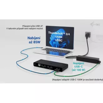 i-tec univerzalna priključna stanica s dva 4K zaslona, isporuka snage 85 W + i-tec USB-C punjač 100 W