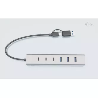i-tec USB-C/USB-A metalni HUB za punjenje sa 7 priključaka (3x USB-C, 4x USB-A)
