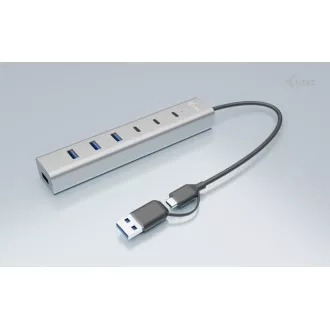 i-tec USB-C/USB-A metalni HUB za punjenje sa 7 priključaka (3x USB-C, 4x USB-A)