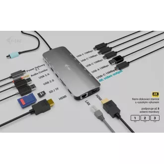 i-tec USB-C metalni Nano 3x Display Dock, 2x HDMI 1x USB-C video, PD 140W + univerzalni punjač 140W