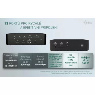 i-tec Thunderbolt 5 Quattro priključna stanica za zaslon, napajanje 140 W i-tec Thunderbolt 5 Quattro priključna stanica za zaslon, napajanje 140 W