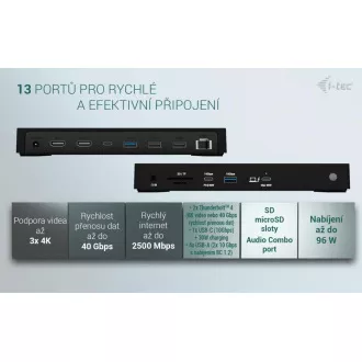 i-tec Thunderbolt4 3x priključna stanica za zaslon, napajanje 96 W i-tec Thunderbolt4 3x priključna stanica za zaslon, napajanje 96 W
